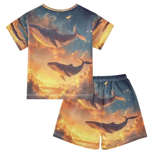 ALAZA Whale Cloud Fish Animal Pajamas Set Short Sleeve Cotton Sleepwear Summer Pjs 2 Piece 5-14Y2