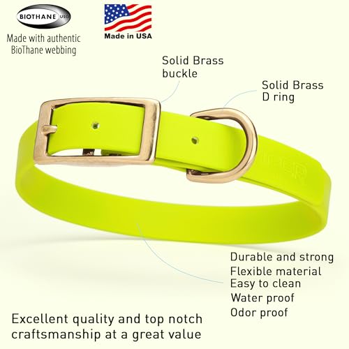 Image of Viper Biothane Heavy Duty Waterproof Dog Collar Strong Coated Nylon Webbing w /Solid Brass Hardware Odor-Proof Easy to Clean High Performance Fits Small Medium or Large Dogs, Safety Yellow