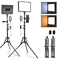 NEEWER BASICS Kit di Pannello Luce Video LED Basic (2pz) con 2 Stativi 59'' e 2 Portatelefono, Luce da Studio Dimmerabile Bicolore 2700-6500K 850lx/0,5m per Fotografia Riprese Live Streaming, BP300