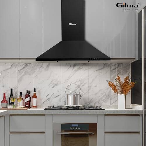 Image of Gilma 60 cm Baffle Filter Chimney | Black Matte | Push Button Control | 3 Speed | LED | Lifetime on Motor, 2 Yrs Comprehensive Warranty by Gilma | Eva 60