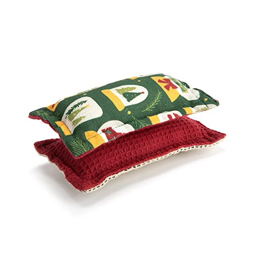 Image of DEMDACO Snow Place Like Home Green and Yellow 5 x 3 Inch Cotton Christmas Kitchen Sponge Set of 2
