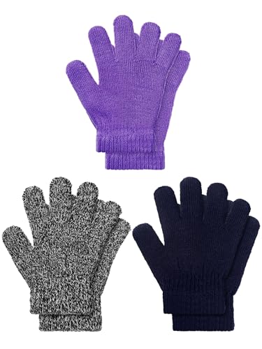Image of EBOOT 3 Pairs Winter Kids Gloves Warm | Toddler Gloves for Boys Girls Outdoor, Full Finger Fluffy Soft Mittens for 1-11 Years Children, Multiple Colors