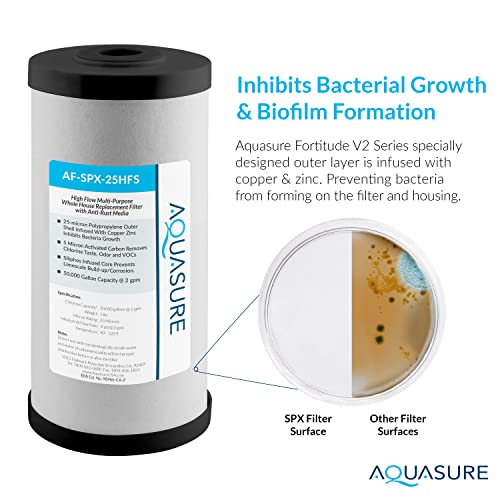 Image of Aquasure Fortitude V2 Series AF-SPX-25HFS Sediment /Carbon /Siliphos Anti-Rust Media, Bacteria & Scale Inhibitor, Triple Purpose Whole House Replacement Filter Cartridge For AS-FS-25SPX, Standard Size