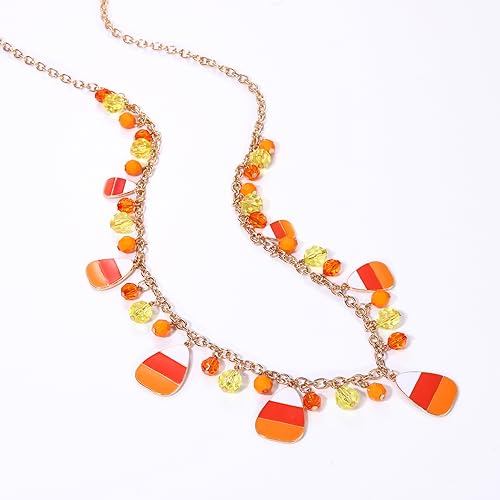 boderier Halloween Candy Corn Necklace Long Cute Candy Corn Beaded Charm Candy Corn Pendant Halloween Holiday Festive Jewelry Necklace (Candy Corn)3