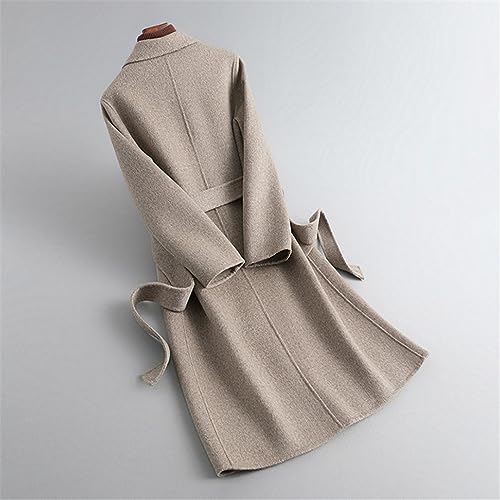 Women Autumn Classic Double-Faced Cashmere Woole Outerwear Belt Winter Wool Coat4