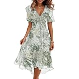FUPODD Sommerkleid Damen Lang Mit Ärmeln Geblümt Kleid Schwingendes Elegantes Kleider Party Blumenmuster Mode Sommerkleider Muster Bedruckt Strandkleid Bunt Farbblock Damenkleider Leichtes Luftiges