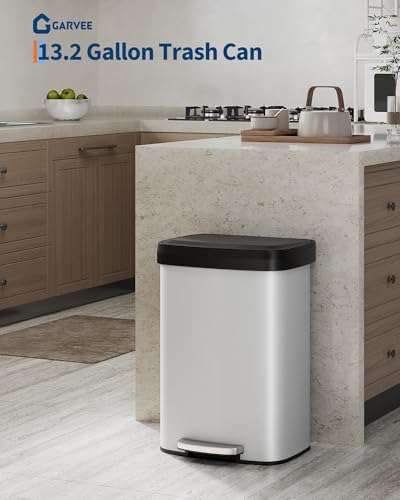 Caneca de basura rectangular 50 L blanca con tapa y pedal miniatura 5