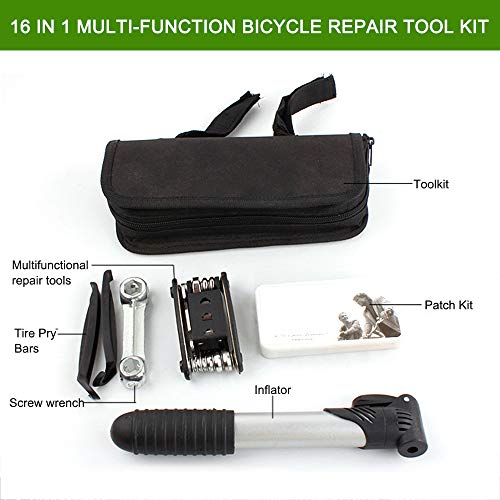 RuleaxAsi Kit de Ferramentas para Reparação de Pneus de Bicicleta 16 em 1 Kit de Ferramentas para Bi