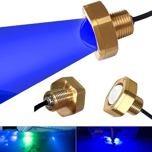 NBWDY 2Pcs Blue Marine Boat Drain Plug Light with APP RF Remote Control, 1/2in NPT, 40W, 4100LM, IP68 Waterproof, Blue LED