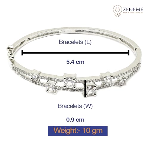Rhodium-Plated American Diamond Flower Kada Bracelet