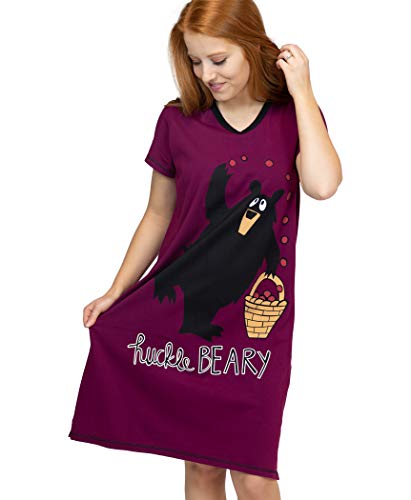 Lazy One Women's Nightgown, Funny V-Neck Sleep Shirt for Women, Bear & Moose Pajama Shirts