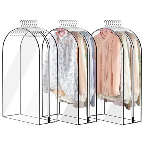 Clear Garment Bags, 3X Clear Garment Covers with Zipper, Waterproof Suit and Dress Protector, 23.62x40.16x10.04 inches Dustproof Clothing Storage, Long Coat Cover for Gowns