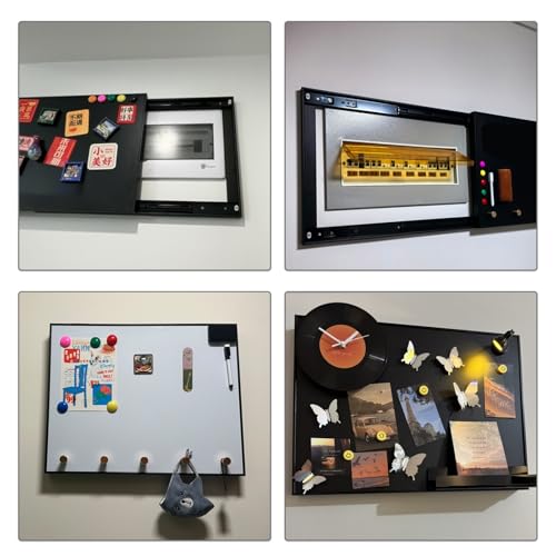 Cuadro de luces oculto con panel decorativo blanco y pizarra para notas 8