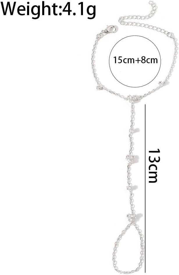 Gold Rhinestone Flower Hand Chain Bracelet for Women Dainty Crystal Floral Ring Bracelet CZ Flowers Finger Chain Bracelets Jewelry Accessories - Image 3