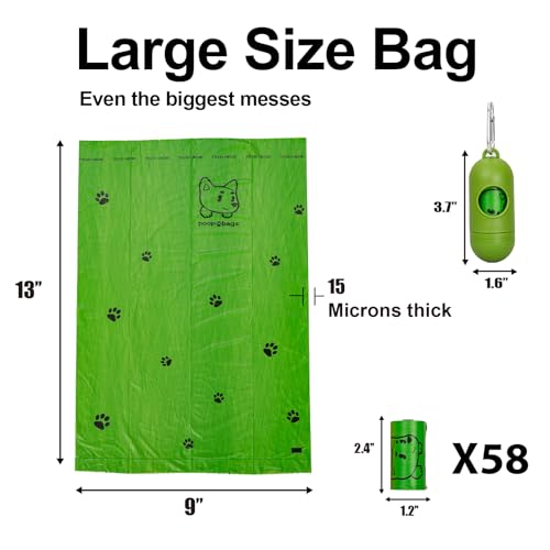 Image of Scented Dog Poop Bags With Dispenser, Strong and Leak-proof Waste Bags for Pets, 870 Count (58 Packs of 15), 13 Inch x 9 Inch (Green)
