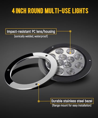 Partsam luces LED traseras redondas reversa 4 pulgadas miniatura 3