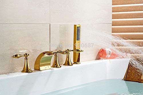 Tub Taps Bathroom Fixtures Three Handles LED Tub Faucet Gold Plate Bathroom Centerset Mixer Tap