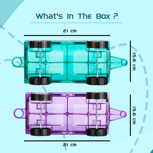 Image of Amazon Brand - Jam & Honey Magnetic Tile Cart Set for Kids | 2 Pcs Add-On Cart Set | Compatible with Magnetic Tiles | STEM Learning & Creative Construction Toy | Brain Development & Educational Play | Durable MABS Plastic with Strong Magnets | Ages 3+ Years | Multicolour | Product Dimensions: 22 x 15 x 5.5 cm