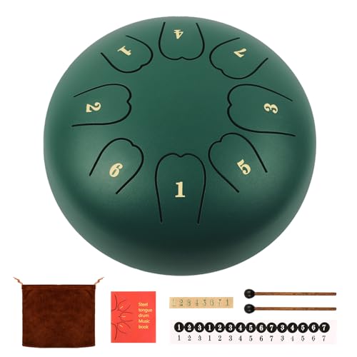 Valentines Day Gifts, Rain Drum for Outside Garden 6 Inch 8 Note Steel Tongue Drum Hand Pan Drum with Music Book tongue drum Gift Handpan Drum Mallet, and Carry Bag(Dark Green, 6 Inch)
