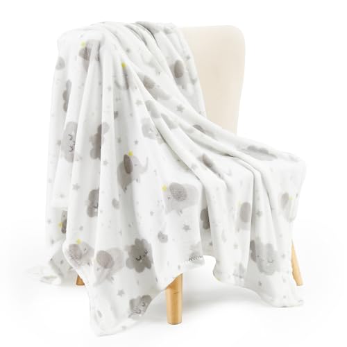 Image of TILLYOU Toddler Flannel Blanket - Warm Cozy Baby Blanket for Boys and Girls, Smooth Cute Lightweight Blanket for Bedding Crib Stroller, 40×50 inches, Grey Cloud & Elephant