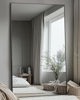 Antok Full Length Mirror, 44"x72" Oversized Floor Mirror with Stand for Bedroom, Living Room Cloakroom, Black, Rect Style