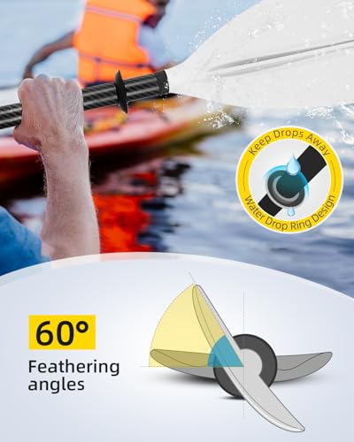 Image of OCEANBROAD Kayak Paddle 230CM /90.5 Inches Carbon Shaft Kayaking Boating Oar with Paddle Leash