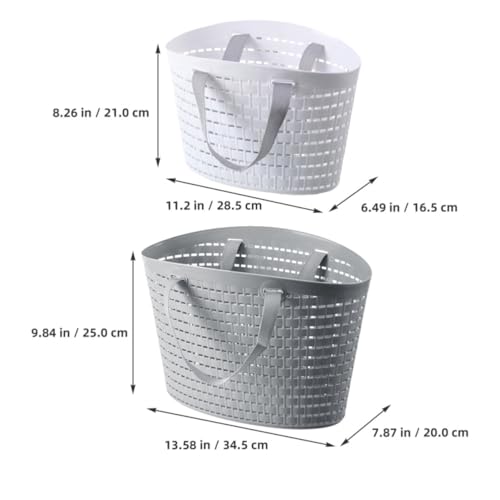 Panier de rangement plastique lot de 2 corbeilles à poignées blanc gris - 3