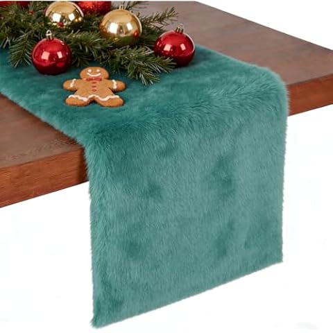 duduta Teal Blue Faux Fur Christmas Dresser Runner, Soft Fluffy Coffee Table Runner Nightstand Cover Holiday Winter Decor 11.8 in x 31.5 in Cover
