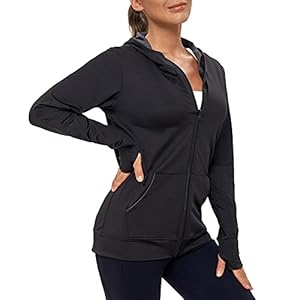 AMZSPORT Womens Running Jacket, Long Sleeve Sports Gym Hoodies Yoga Fitness Top with Pockets