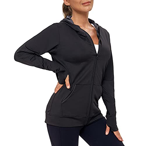 Womens Running Jacket, Long Sleeve Sports Gym Hoodies Yoga Fitness Top with Pockets