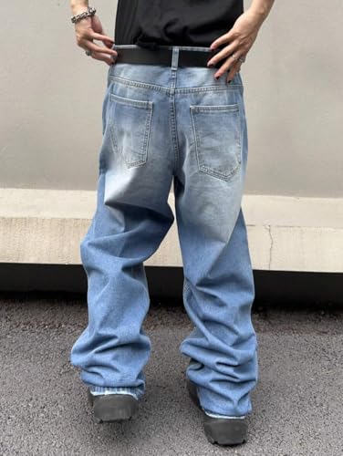 Image of HUNGSON Mens Baggy Jeans for Men Women Y2k Skater Vintage Plain Pants Casual Wide Leg Jeans Loose Fit Denim Jeans