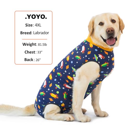 Image of Recovery Suit for Dogs After Surgery, Large Medium Dog Recovery Onesie Surgical for Prevent Licking Cone Alternative, Soft Cotton Covers Wound Body Suit (Rocket, 7X-Large (Pack of 1))