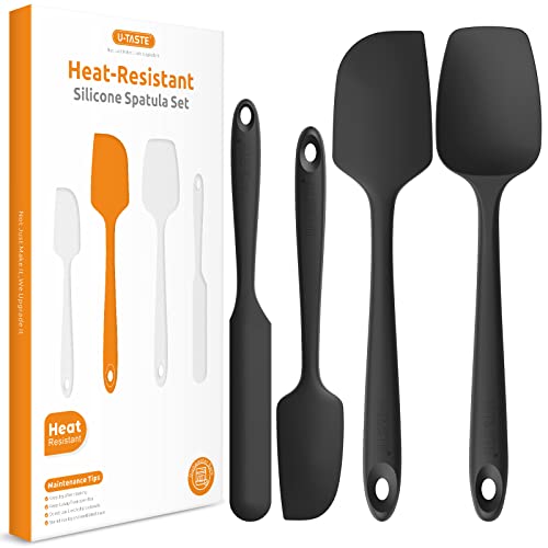 Image of Heat Resistant Silicone Spatula Set: U-Taste 600ºF High Temp Seamless Food Grade Utensil, Flexible Rubber Silicon Kitchen Cooking Mixing Baking Scraper for Nonstick Cookware Set of 4 (Black)