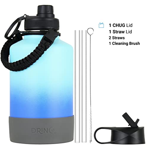 Image of Drinco Stainless Steel Water Bottle Spout Lid Vacuum Insulated Double Wall Water Bottle Wide Mouth Leak Proof Keep Cold Sport Camping Hiking (64oz Morning Sky Blue)