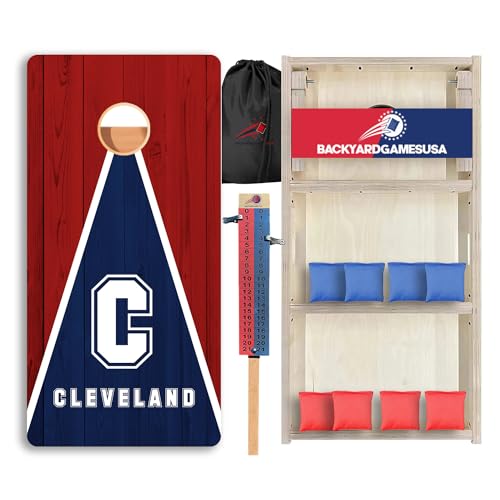 CornholeGamesUSA Pro Cornhole Boards Set | Made in USA | 3/4 Baltic Birch | No Bounce | Triple Thick Legs | Two Brace & Handles, Tournament 2x4 Regulation Set with Score Tower & Cornhole Bags