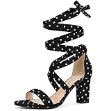 Allegra K Women's Polka Dots Strappy Heels Lace Up Black Chunky Heels Sandals 8.5 M US