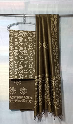 Image of STB-SILK TEXTILES BHAGALPUR Women's Cotton Silk Handcrafted Batik Print Unstitched Salwar Suit Dress Material With Duputta (Maroon)