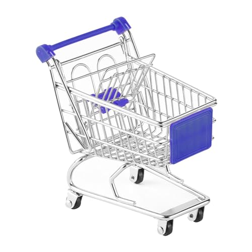 SiaBiced Mini Carrito de Compras, Cesta de Almacenamiento, Mini Carrito de supermercado, Carrito de Mano de Metal, Juguete para Juego de Roles, Alimentos, Azul