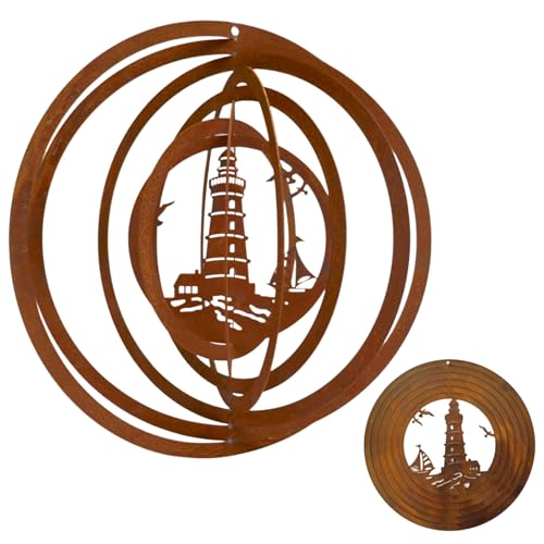 Windspiel XL für draußen in 3D - Leuchtturm in Rostoptik 48cm für Garten und Balkon - Maritimes Geschenk