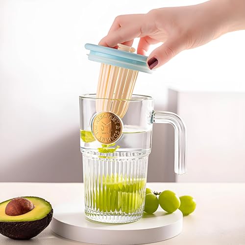 Image of Iridescent Glass Tumbler with Handle Lid and Straw - 530ML, Set of 1, Travel Coffee Sipper Mug Leakproof for Juice Cocktail Iced Tea Smoothie Hot Cold Drink Cup (Receiving Random Color)
