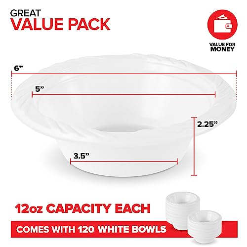 Stock Your Home 120 Pack) 12 Oz Elegant White Plastic Bowls For Parties Small Disposable Bowl For Fancy Dinner Or Cocktail Party thumb #1