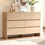 AMERLIFE 7 Drawer Dresser for Bedroom, 49' Wide Modern Chest of Storage Drawers with Rounded Corners, Anti-Tip Kit, Wood Cabinet Organizer for Closet, Apartment, Nursery, Easy Assembly, Light Oak