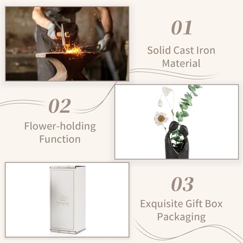 Sziqiqi Ijzer 6e Verjaardagscadeau voor Haar - Romantisch paar Standbeeld Metalen Liefde Sculptuur Decoratieve Zwarte Abstracte Kleine Beeldjes Decoratie voor Vrouwen Vrouw Vriend Vriendin Hem - Afbeelding 5