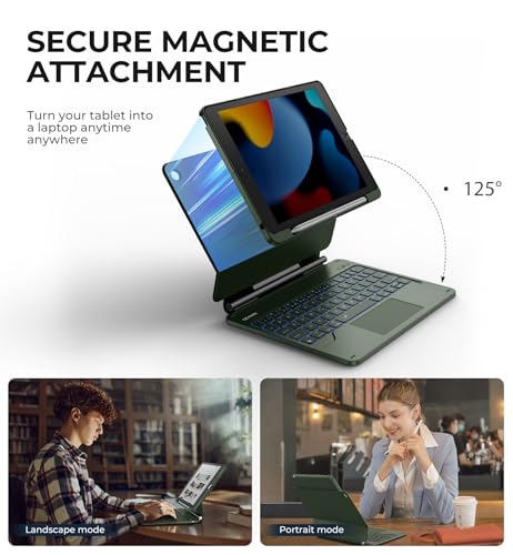 Image of Dexnor for iPad 9th Generation Case with Keyboard Floating Cantilever Magnetic Stand Multi-Touch Trackpad Backlit Pencil Holder Magic Style Keyboard for iPad 9th /8th /7th Generation 10.2 inch, Army Green