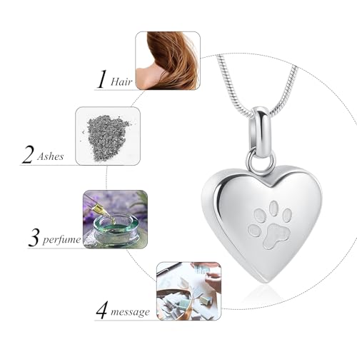 Pet Einäscherung Schmuck für Asche Anhänger Paw Print Pet Heart Urn Halskette Memorial Keepsake Schmuck für Haustier/Hund/Katze Asche