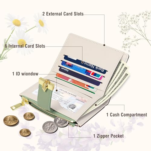 Image of Avando Wallets for Women- RFID Blocking- Soft PU Leather Bifold Coin Zipper Pocket Purse-Small flower wallet Credit Card Holder with ID Window (Purple)