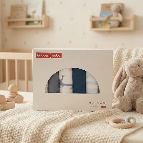 Image of Muslin Bibs for Baby Boy, Adjustable Fit for Drooling and Teething Toddler | 6Pk, 100% Soft Cotton Surface & Multi-Layer Absorbent Core, Shrink-resistant & Fade-Proof, Gentle on Sensitive Newborn skin