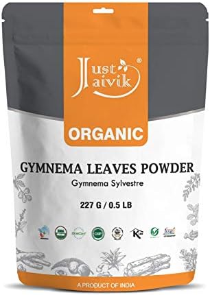 100% Organic Gymnema Leaf Powder (0.5 lb / 227g / 08 oz) by Just Jaivik | Raw, Gluten-Free & Non-GMO - Certified Organic Under NPOP and NOP Standards