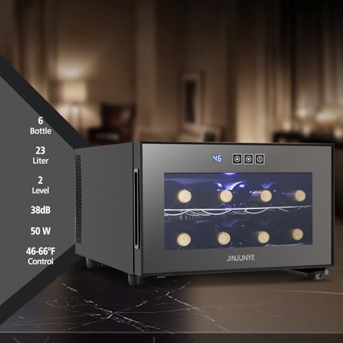 jinjunye 8 bottle wine cooler refrigerator wine fridge small countertop wine cooler with temperature control mini freestanding wine cellar glass door for home office bar high-end gift