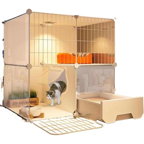 猫 ケージ 大型 猫ハウス 猫用キャットタワートイレ付きハンモック Kisigim 多機能キャットケージ 脱走防止 温かい空間 様々な付属品付き 多頭飼いに最適 (2層【75*49*73cm】)